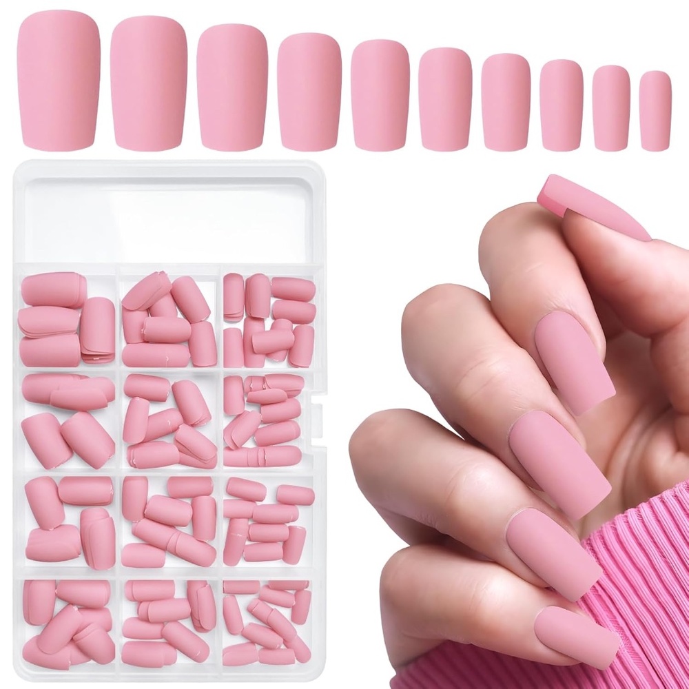 Matte Pink Medium Square Nails 240 Piece Set